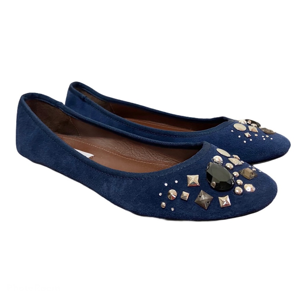 Steven Madden Navy Suede Flats Rhinestone &Studded